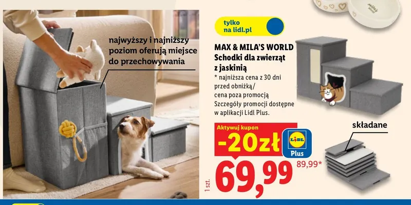 Schodki dla zwierząt z jaskinią Max & Mila's World promocja w Lidl