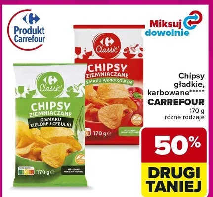 Chipsy gładkie ziemniaczane o smaku paprykowym karbowane promocja w Carrefour Market