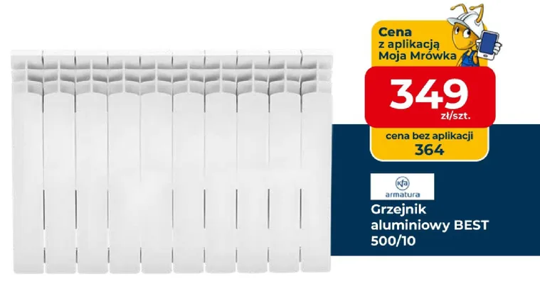 Grzejnik aluminiowy KFA Armatura BEST 500/10 promocja w PSB Mrówka