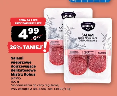 Salami wieprzowe dojrzewające delikatesowe Mistrz Rohus plastry promocja w Netto