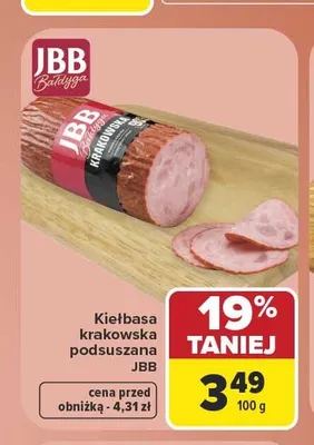 Kiełbasa krakowska podsuszana JBB promocja w Carrefour Market