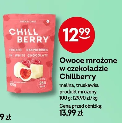 Owoce mrożone w czekoladzie malina, truskawka produkt mrożony promocja w Żabka
