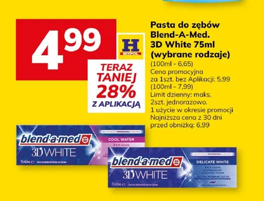 Pasta do zębów Blend-a-Med. 3D White 75ml (różne rodzaje) promocja w Hitpol