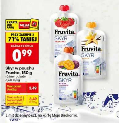Skyr w pouchu Fruvita mango marakuja promocja w Biedronka