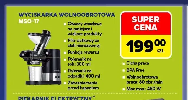 Wyciskarka wolnoobrotowa MSO-17 Mpm promocja w Carrefour