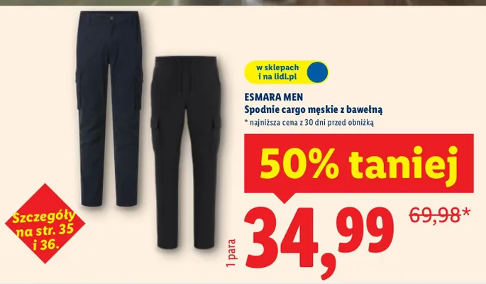 Spodnie cargo męskie z bawełną promocja w Lidl