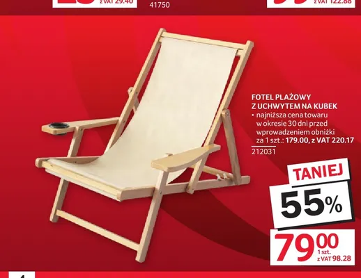 Fotel plażowy z uchwytem na kubek promocja w Selgros