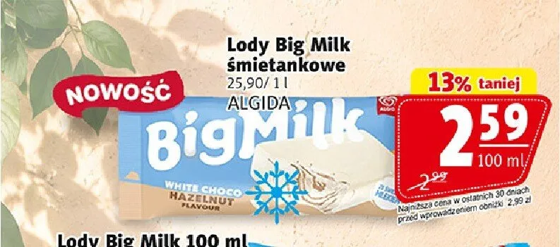 Lody Big Milk śmietankowe Algida promocja w Prim Market