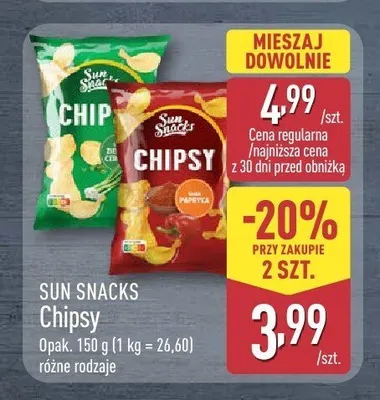 Chipsy Sun Snacks zielona cebulka promocja w Aldi