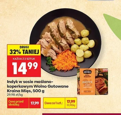 Indyk w sosie maślano-koperkowym Wolno Gotowane Kraina Mięs promocja w Biedronka