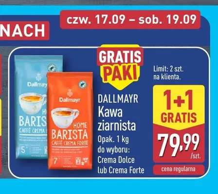 Kawa ziarnista Crema Dolce Dallmayr promocja w Aldi