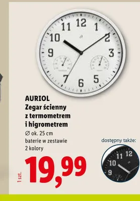 Zegar ścienny z termometrem i higrometrem AURIOL Ø ok. 25cm promocja w Lidl