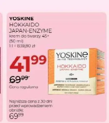 Krem do twarzy 45+ Yoskine Hokkaido Japan-Enzyme promocja w Drogerie Jawa