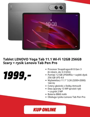Zestaw tablet Lenovo Yoga Tab 11,1 12GB 256GB + rysik Lenovo Tab Pen Pro promocja w Media Markt