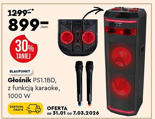 Głośnik PS1.1BD z funkcją karaoke 1000W promocja w Biedronka Home