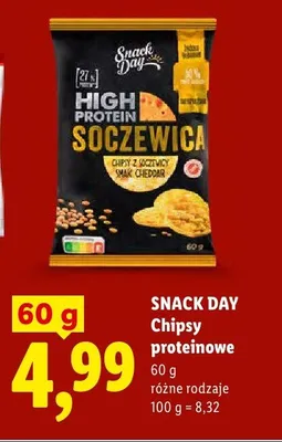 Chipsy proteinowe z soczewicy o smaku cheddar Snack Day promocja w Lidl