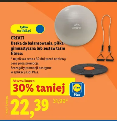 Deska do balansowania, piłka gimnastyczna lub zestaw taśm fitness promocja w Lidl