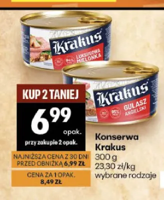 Konserwa Krakus gulasz angielski promocja w Delikatesy Centrum