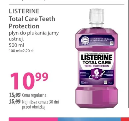 Płyn do płukania jamy ustnej Total Care Teeth Protection Listerine promocja w Hebe