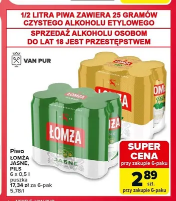 Piwo Łomża Jasne 6-pak promocja w Carrefour