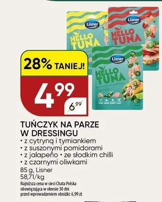Tuńczyk na parze w dressingu Lisner z suszonymi pomidorami promocja w Chata Polska