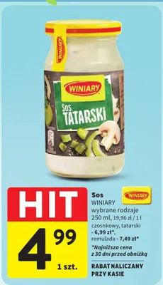 Sos wybrane rodzaje czosnkowy, tatarski promocja w Intermarche