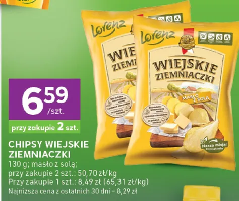 Chipsy wiejskie ziemniaczki Lorenz masło z solą promocja w Stokrotka