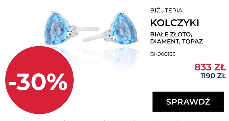 Kolczyki Briju białe złoto diament topaz promocja w Briju