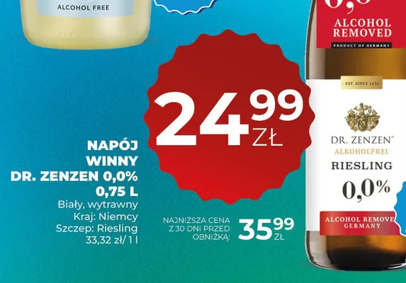 Napój winny Dr. Zenzen Riesling promocja w Duży Ben