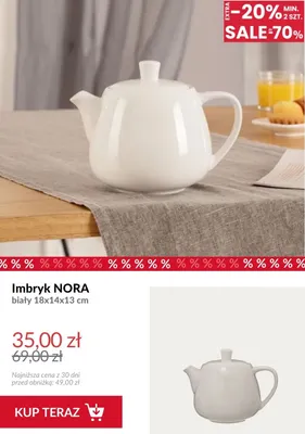 Imbryk Nora biały 18x14x13 cm promocja w Homla