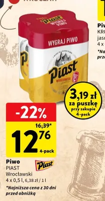 Piwo Piast Wrocławski 4-pak promocja w Intermarche