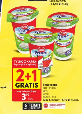 Śmietanka Zott Primo 30% promocja w Intermarche