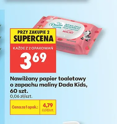Nawilżany papier toaletowy o zapachu maliny Dada Kids promocja w Biedronka