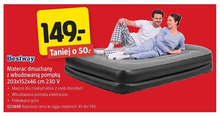 Materac dmuchany z wbudowaną pompką Bestway 203x152x46cm 230V promocja w Jula