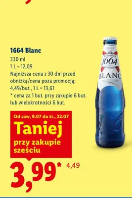 Piwo 1664 Blanc promocja w Lidl