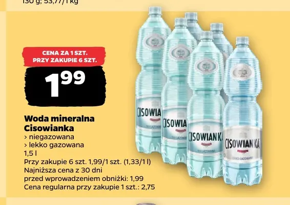 Woda mineralna niegazowana Cisowianka promocja w Netto