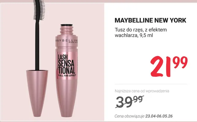 Tusz do rzęs z efektem wachlarza Maybelline New York Lash Sensational Full Fan Effect promocja w Rossmann