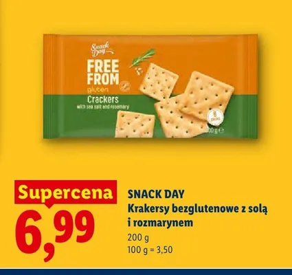 Krakersy bezglutenowe z solą i rozmarynem Snack Day Free From promocja w Lidl