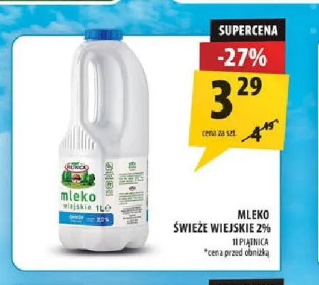 Mleko świeże wiejskie 2% Piątnica promocja w Arhelan
