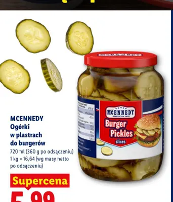 Ogórki w plastrach do burgerów Mcennedy promocja w Lidl