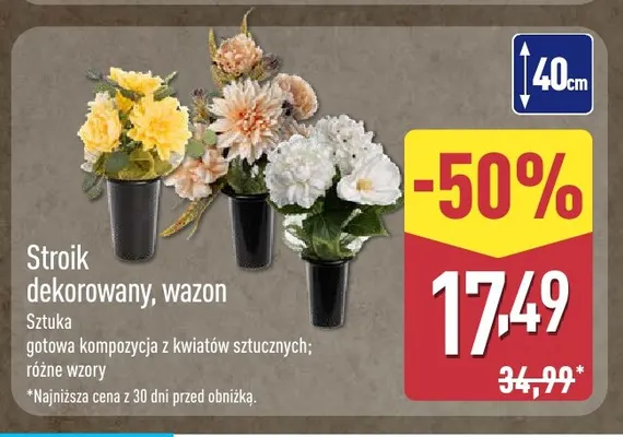 Stroik dekorowany wazon 40 cm promocja w Aldi