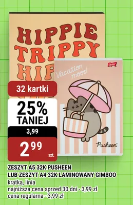Zeszyt A5 32 kartek Pusheen promocja w bi1