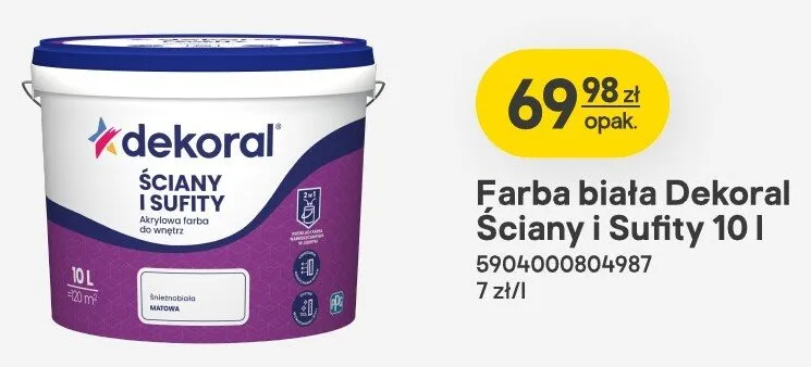 Farba akrylowa biała Dekoral Ściany i Sufity promocja w Castorama