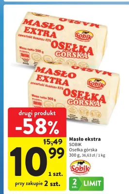 Masło ekstra Sobik Osełka górska promocja w Intermarche