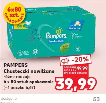Chusteczki nawilżane Pampers 6-pak promocja w Kaufland