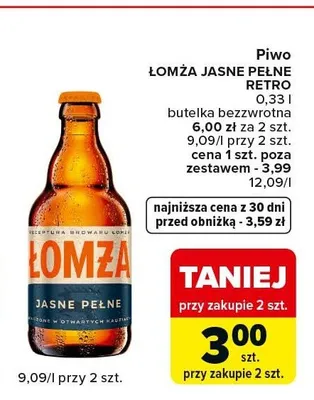 Piwo Łomża Jasne Pełne Retro promocja w Carrefour Market