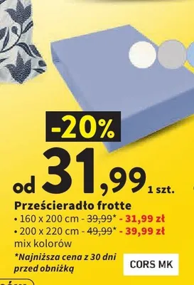 Prześcieradło frotte CORS MK 160x200 cm promocja w Intermarche