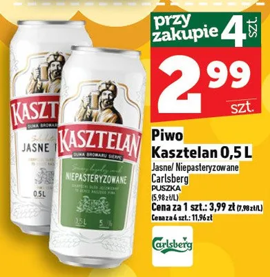 Piwo Kasztelan jasne niepasteryzowane promocja w TOPAZ