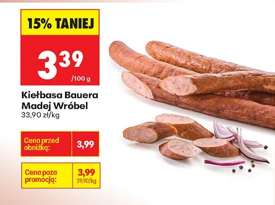 Kiełbasa Bauera Madej Wróbel promocja w Biedronka