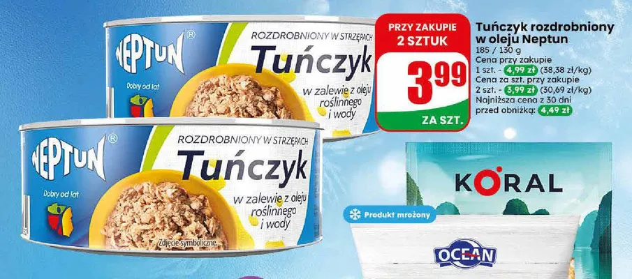 Tuńczyk rozdrobniony w oleju Neptun promocja w Dino